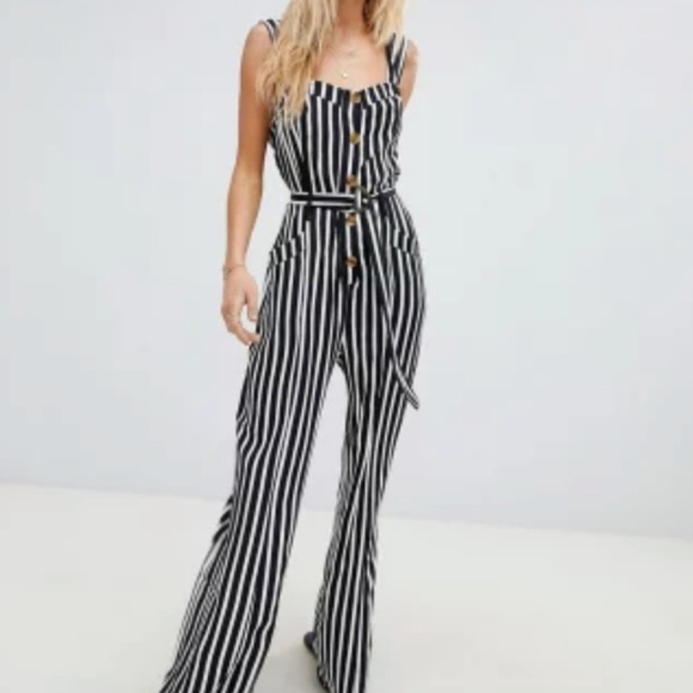 NWOT striped black and white jumpsuit